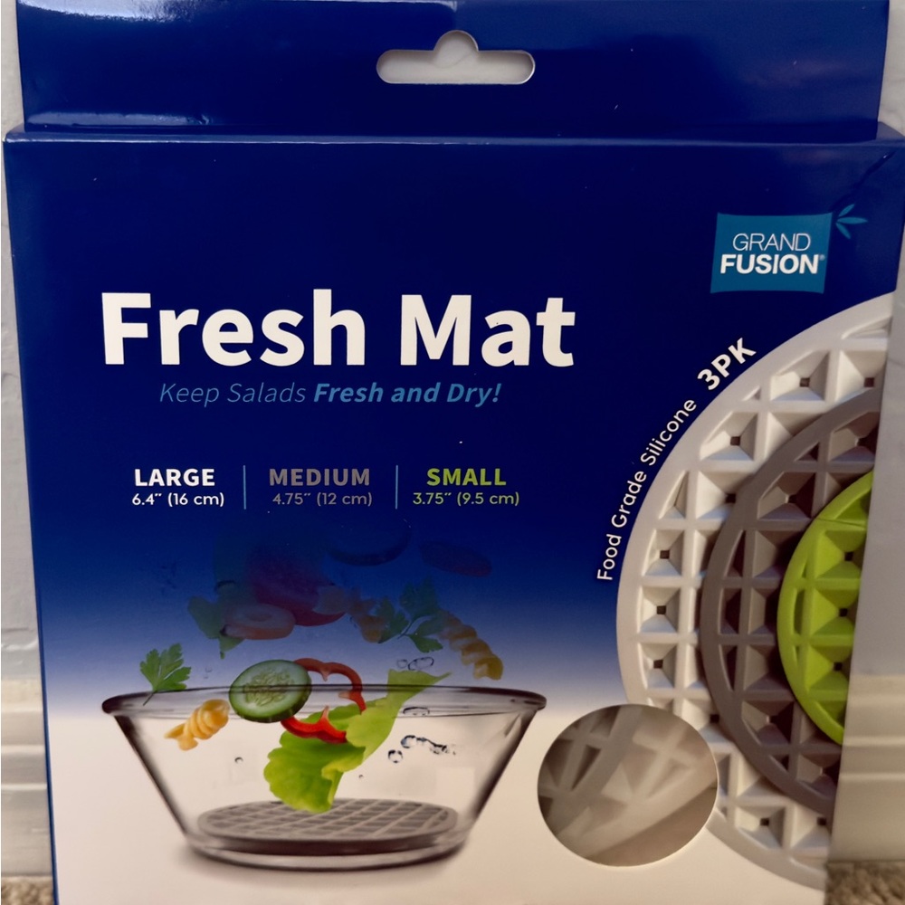 Grand Fusion Salad Vegetable Fruit Fresh & Dry Bowl Insert Silicon Mats 3 Pack